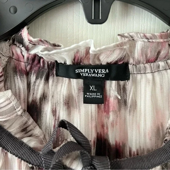 SIMPLYVERA Vera Wang Smocked Watercolor Chiffon Long Sleeves Tie Front Blouse XL - Picture 5 of 15